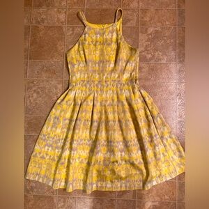 Calvin Klein Women's Yellow Tie Dye Print Stretch Scuba Fit & Flare Dress.